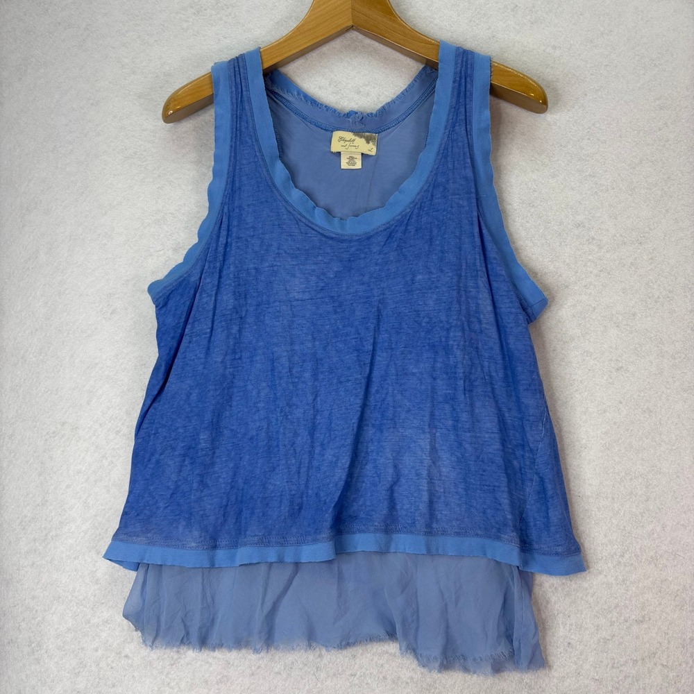 Elizabeth and James Blue Silk Layered Split Back Tank Top Womens L Boho Chic